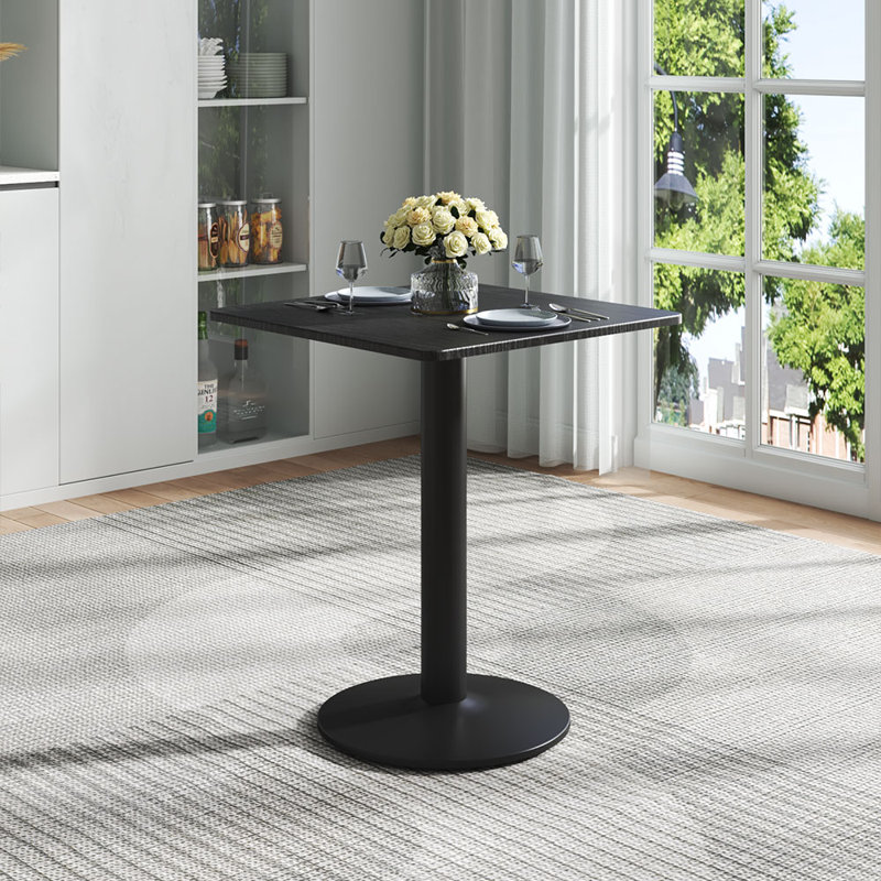 Milini Unfinished Metal Base Dining Table, Black, Black