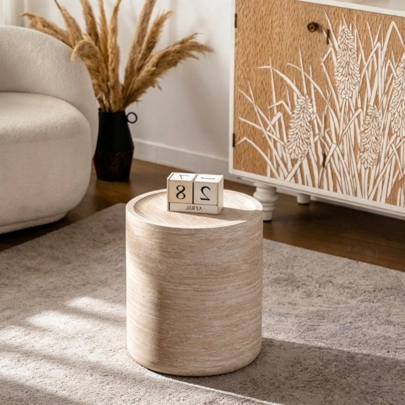 Table de bout ronde ronde avec motif Mars pour salon, table d'appoint tambour moderne