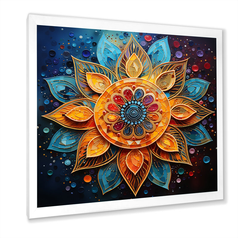 Mandala yoga sarcelle doré pointillisme, H 16 po x l 16 po x P 1 po, Blanc