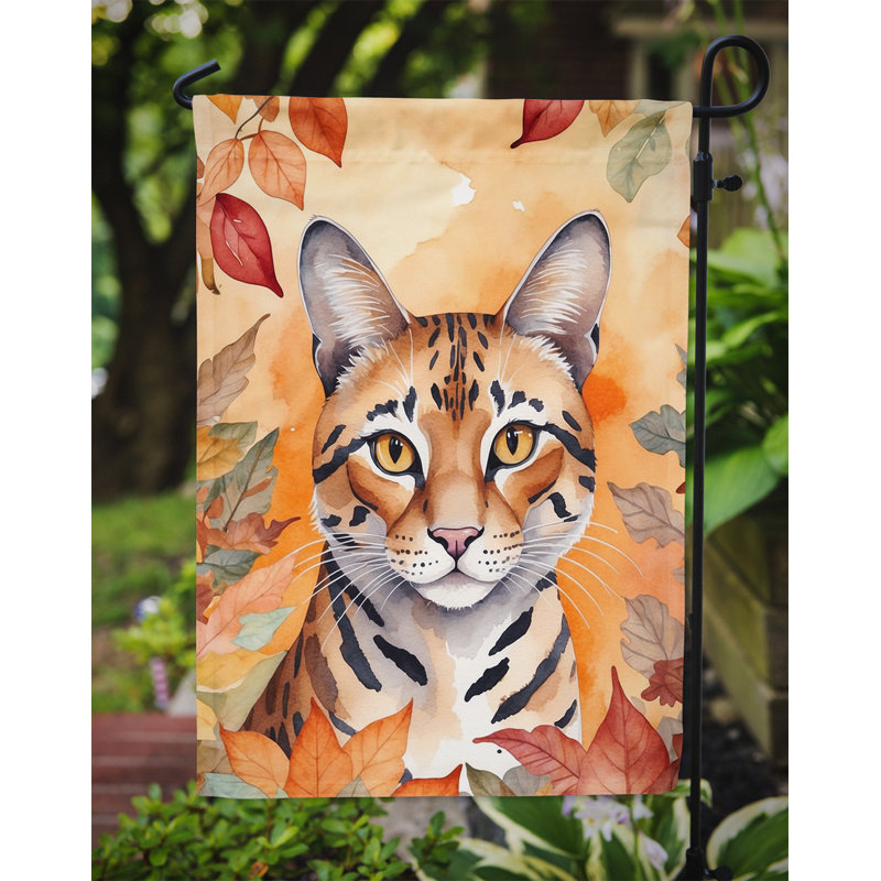 Cat in Fall Leaves Garden Flag, Safari