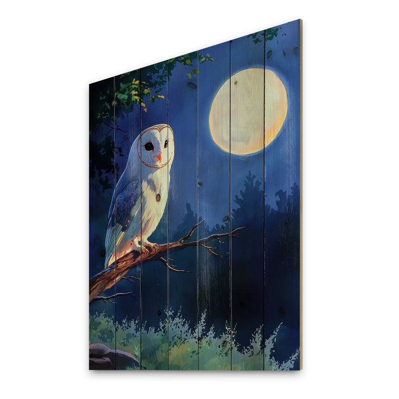 Hibou au clair de lune en dessin animé I, H 32 po x l 24 po x P 0,78 po
