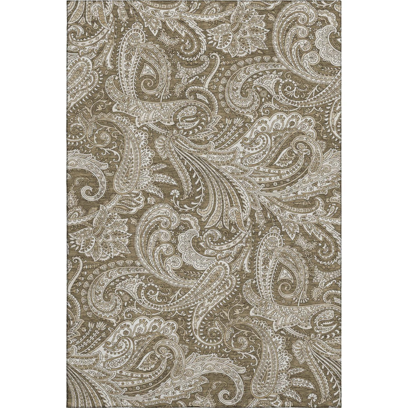 Tapis lavable en cachemire chocolat et ivoire 3 pi x 5 pi avec protection UV
