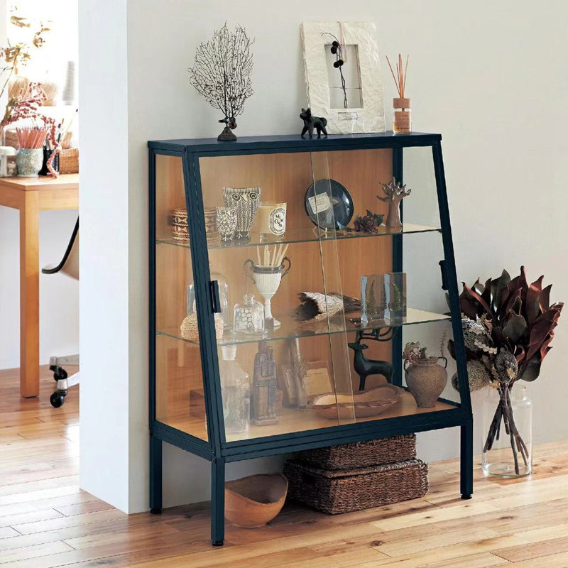 Black + Brown Solid + Manufactured Wood + Iron Display Cases