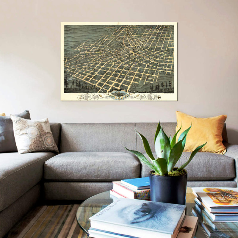 « atlanta map, 1871 », impression sur toile, H 8 po x l 12 po x P 0,75 po, Toile tendue, Pas de tapis