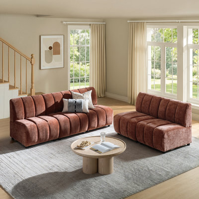 Hawkinge 140" Modern 5-Piece Chenille Channel Tufted Sofa