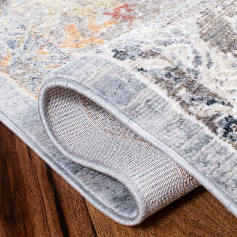 Tapis gris et beige à motif géométrique, Tapis de couloir : 3 pi x 10 pi