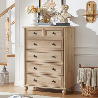 Farmhouse 6 Drawer Dresser, Chest Of Drawers For Bedroom, 43.5" Tall Dresser With Roman Column And Metal Handles, Storage Dressers Organizer For Living Room, Hallway, Closet