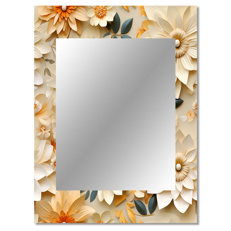 Dahlia Ardele blanc et beige Floral Bloom - grand miroir floral, 40 po x 30 po