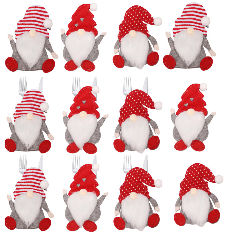 Paquet de 12 porte-couverts à gnomes de Noël - Ustensile mignon, décoration de Noël pour la salle à manger