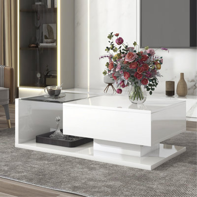 Table de bout avec tablette de rangement en verre Gerzon
