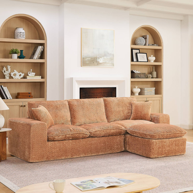 Canapé modulaire moderne de 107 po avec méridienne réversible et canapé Boucle, Orange
