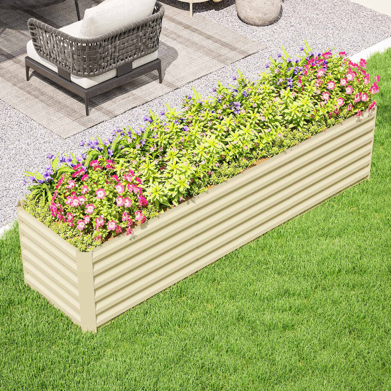 Lit de jardin surélevé en métal Evelin, 22.25" H x 94" W x 23.5" D, Cream, 1