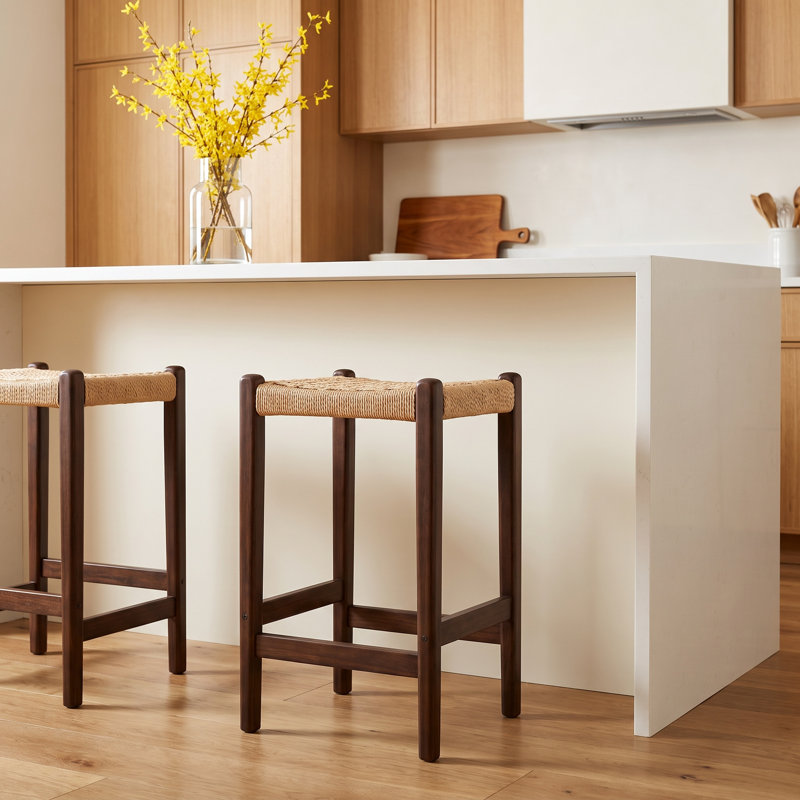 Piper Counter Stool with Solid Wood Frame, Natural/Walnut
