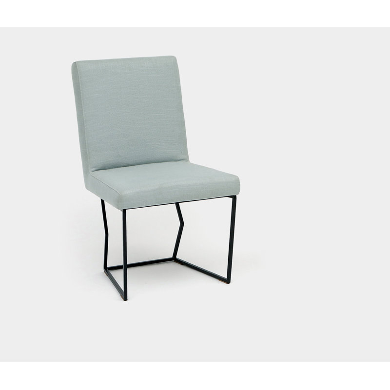 Upholstered Dining Chair, Matte Black, Celadon Velvet