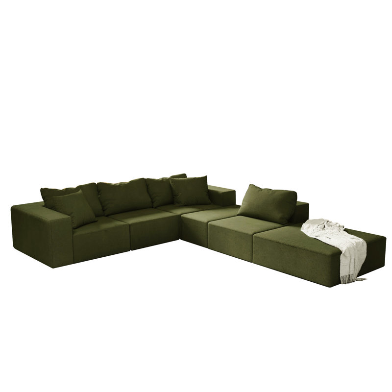 Canapé modulaire - L 132 po, chenille, 6 coussins, mousse, sans assemblage pour le salon et la chambre à coucher, Vert