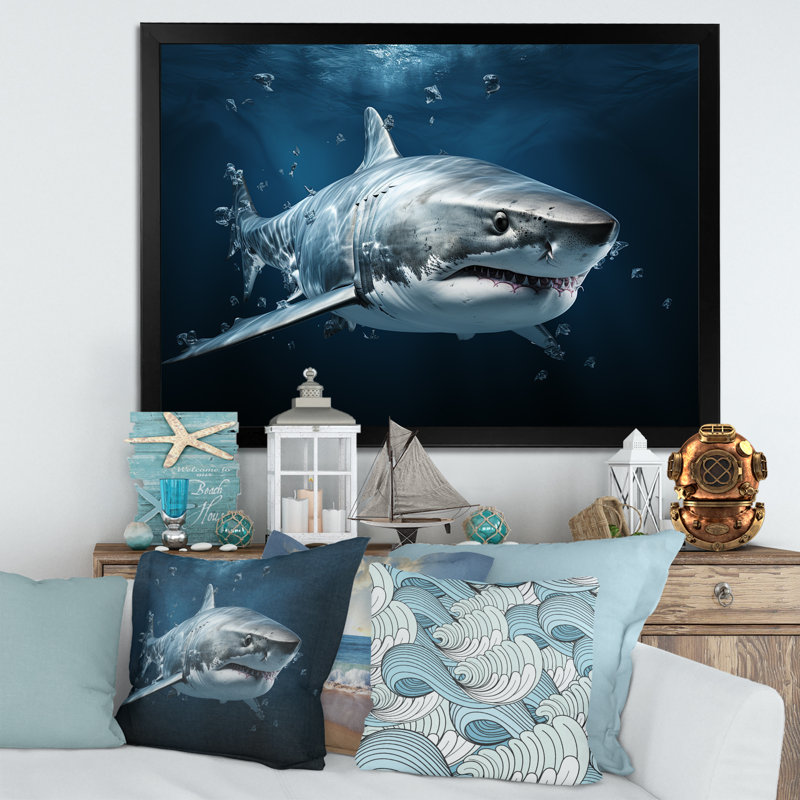 " Oceans Blue Ghost Shark Photography I ", Black Single Picture Framed, 34" H x 44" W x 1.5" D