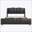 Base de lit tapissier en cuir pour grand lit, tête de lit moderne à oreilles, pied de lit ondulé, sans sommier, noir-588399667-588399665