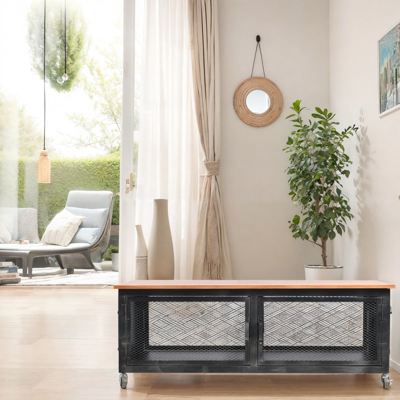 Keyanah Accent Cabinet, Natural/Distressed Black, 17.72" H x 47.24" W x 23.62" D