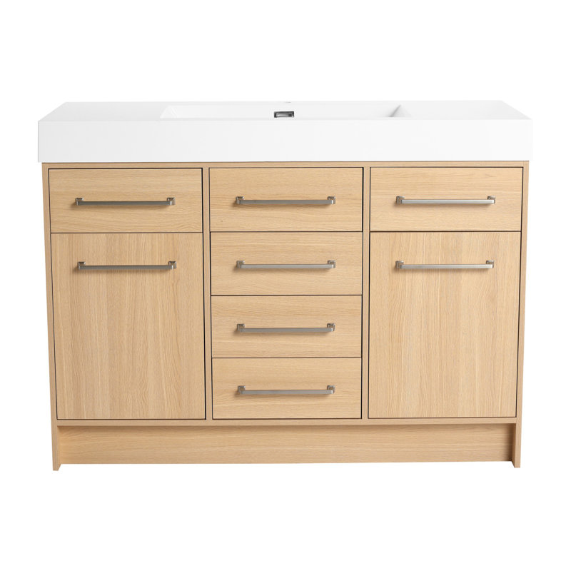 Meuble-lavabo autoportant avec lavabo, porte à fermeture douce et tiroir