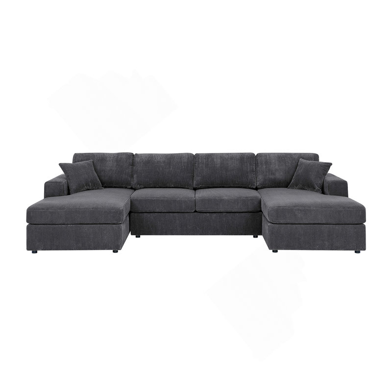 Canapé modulaire 3 pièces double, Velours côtelé gris