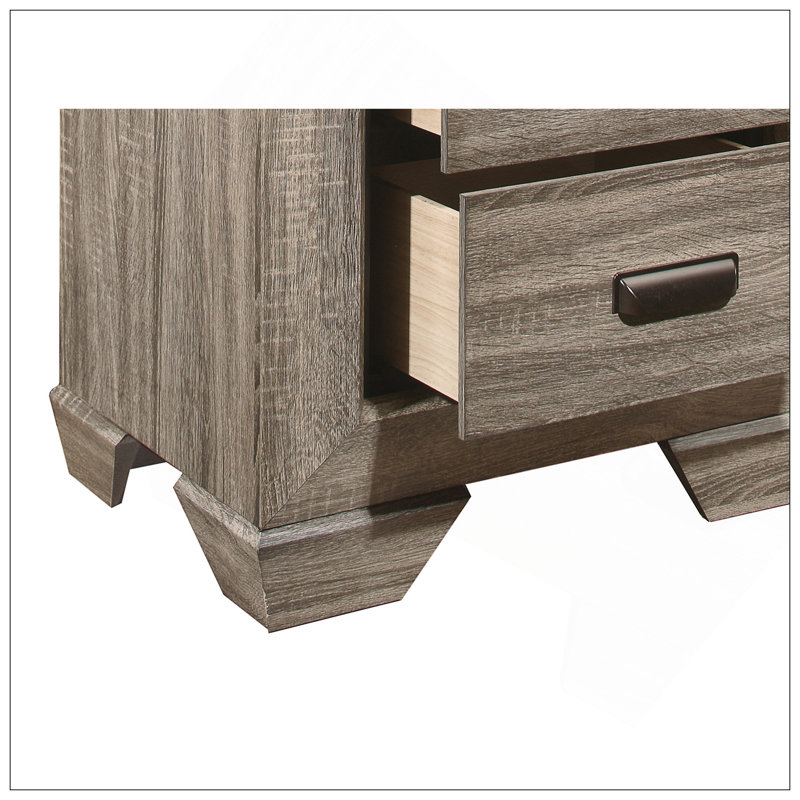 Table de chevet en bois avec deux tiroirs en queue d'aronde et des poignées à gobelet plat, parfait pour le rangement et la décoration de la chambre à coucher