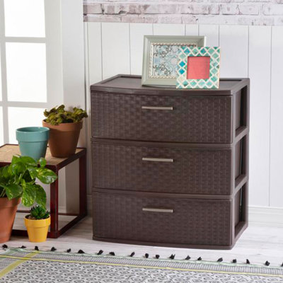 Sterilite 25306P01 Spacious 3-Drawer Wide Weave Design Storage Tower, Brown