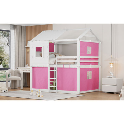 Lits superposés en bois peu encombrants avec tente, style maison de campagne rustique