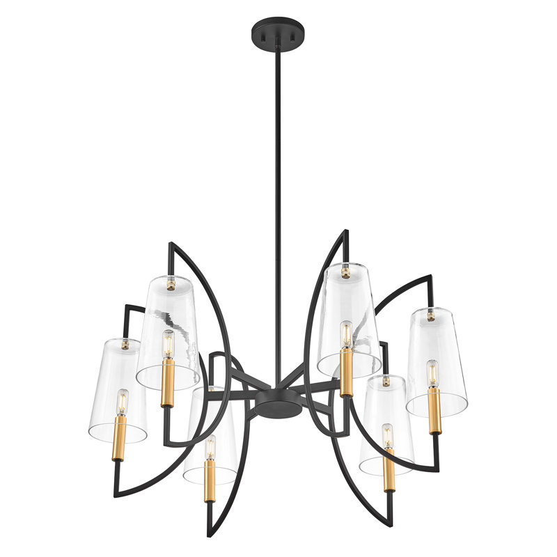 Lustre 6 lumières Oldfield en noir mat et laiton chaud Oldfield, Six lumières, H 17,75 po x l 32 po x P 36 po