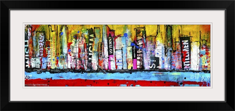 «Suzana Skyline» par Kirana, impression, H 20 po x l 44 po x P 1 po, Cadre noir