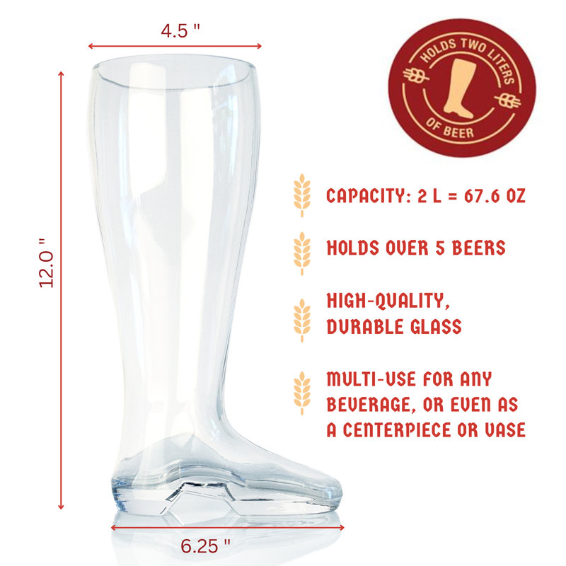 Big Betty's Das Boot - Glass Beer Boot Mug for Oktoberfest Celebration, St. Patrick's Day, Bachelor/Bachelorette Parties - Large Beer Mug Holds Over 2 Beers - 2 Liter