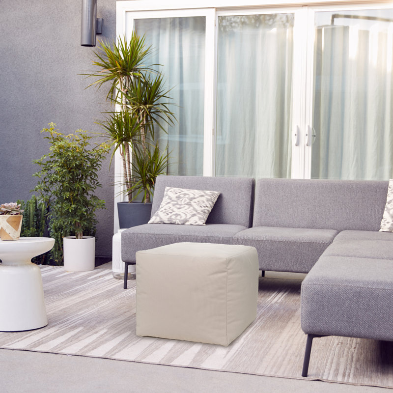 Breseis Outdoor Ottoman Pouf, Beige