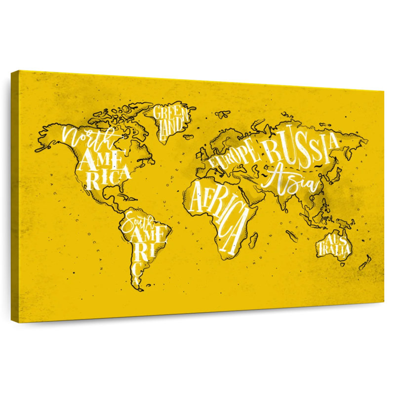 Carte du monde jaune Aliaz, H 34 po x l 51 po