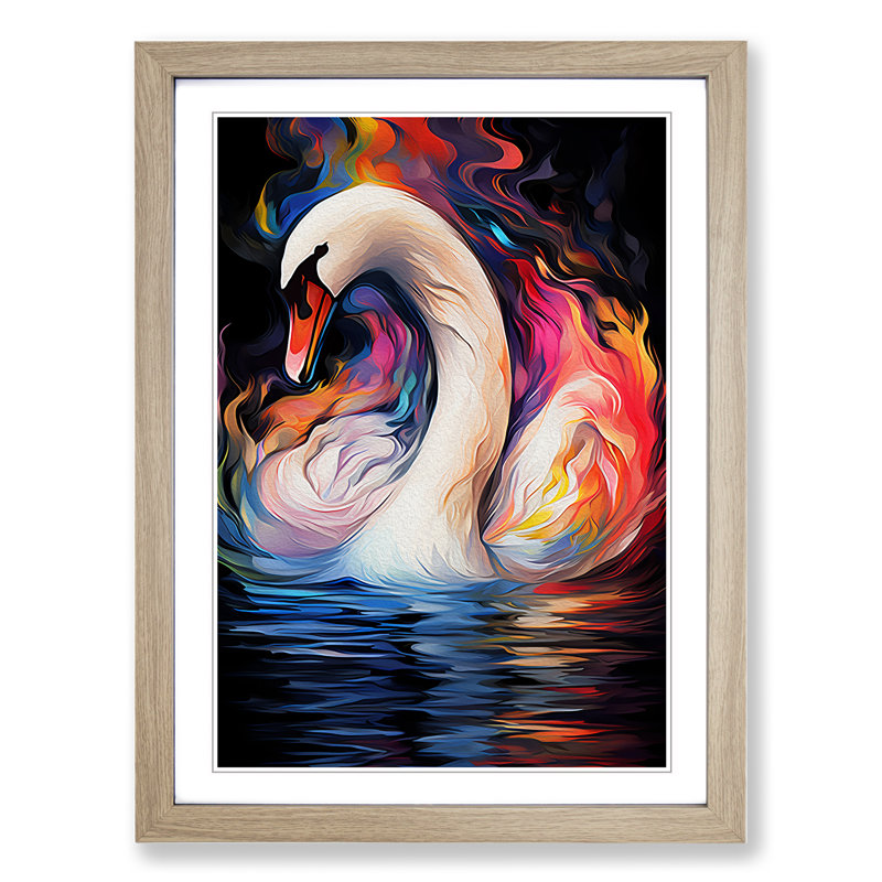 Swan Abstract No.2 - Framed Print, Oak , 64cm H x 46cm W x 2cm D