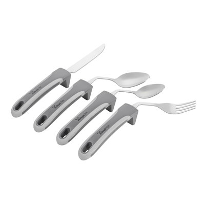  Adaptive Cutlery Set - 1 Set 9.84 x 5.12 x 1.57 Inches - Non-Slip Ergonomic Dining Utensils With Textured Handle - Stainless Steel Gray