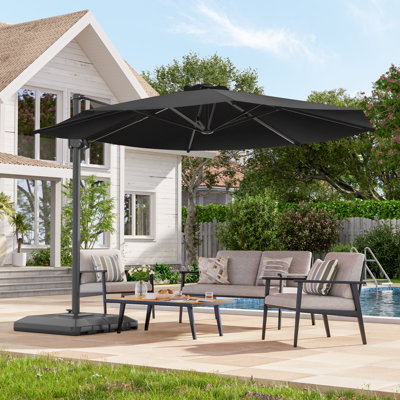 11' Offset Patio Umbrella with Easy Pedal 360-Degree Swivel, Smooth Crank Lift System and Water-Repellent Canopy with Base,  Black