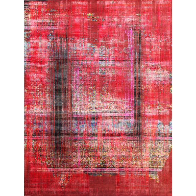 Hand Knotted Abstract Area Rug in Black/Blue/Red