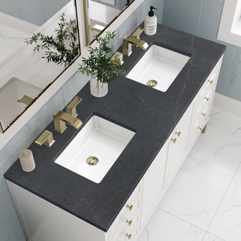 Chicago 60'' W Double Vanity, Glossy White, Charcoal Soapstone, 8" Widespread