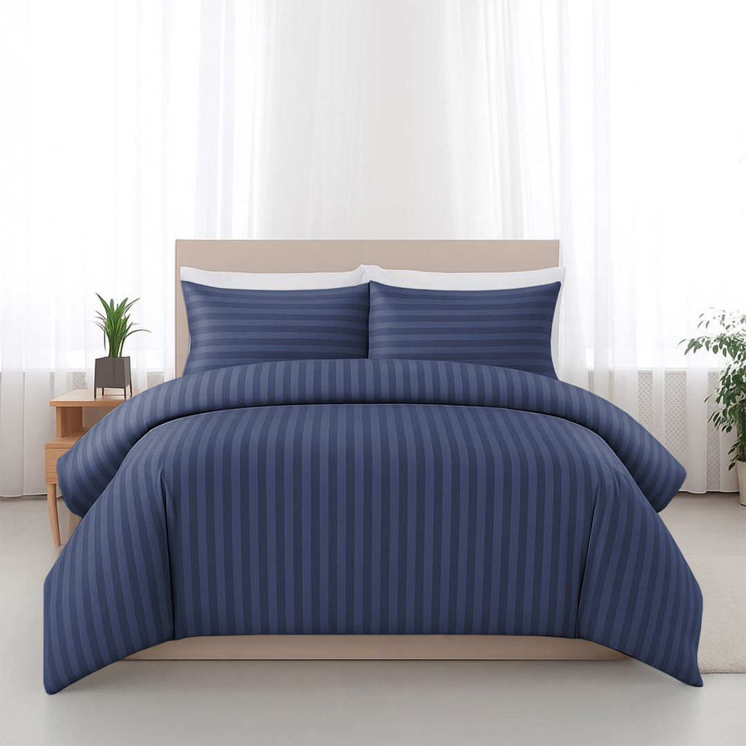 100% Microfiber Premium Quality Striped Duvet Cover Set with Pillowcases