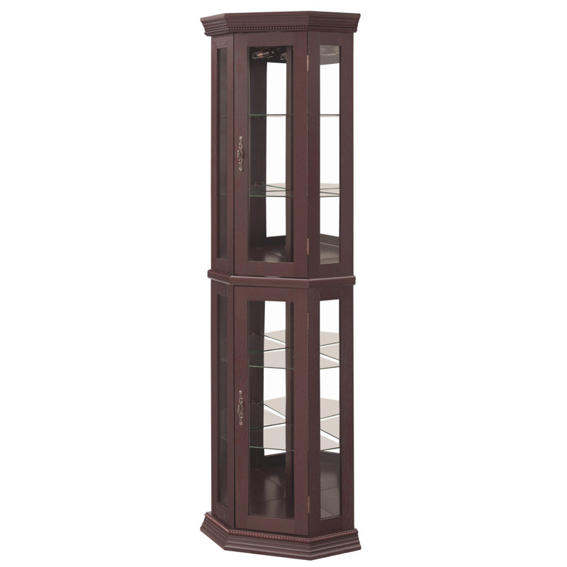 Glass Cabinet Lighted Corner Cabinet Corner Display Curio Cabinet, Glass Display With Light(Included)Bar Cabinet,Wine Cabinet With Adjustable Glass Shelves Carved Decoration Cherry Light(Included)