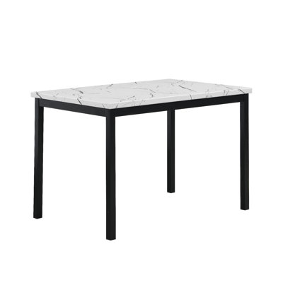 Noyes Metal Dining Table With Laminated Faux Marble Top, Off-White