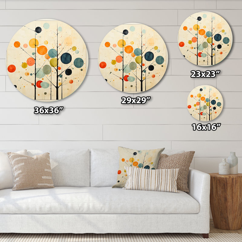 Chef-d'œuvre minimaliste beige du milieu du siècle - Décoration abstraite ronde en métal, H 23 po x l 23 po 