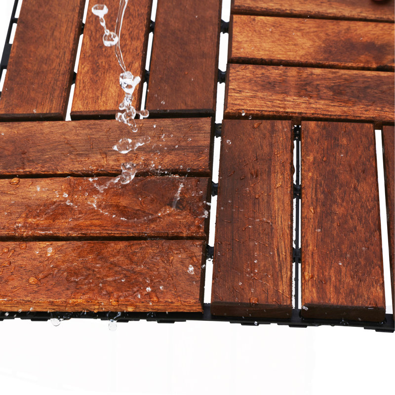 Acacia Wood Interlocking Deck Tiles Checker Pattern, Brown