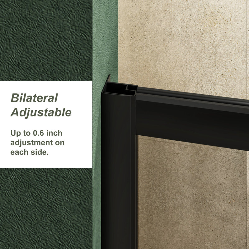 Porte de douche coulissante simple 72 po H x 60 W, verre trempé de 1/5 po, alliage d'aluminium noir, poignée en acier inoxydable, qualité supérieure de durabilité avancée