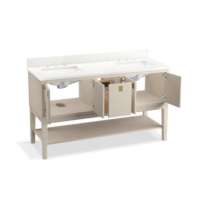 Armoire de meuble-lavabo avec lavabo et plateau en quartz Seagrove By Studio Mcgee, Argile clair, Laiton