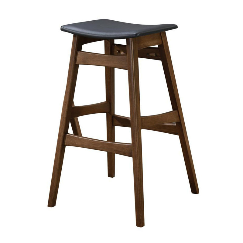 2pcs Walnut Stools - Dark Grey Upholstery For A Stylish Look Mid-century Bar (2) Fabric & Natural Top