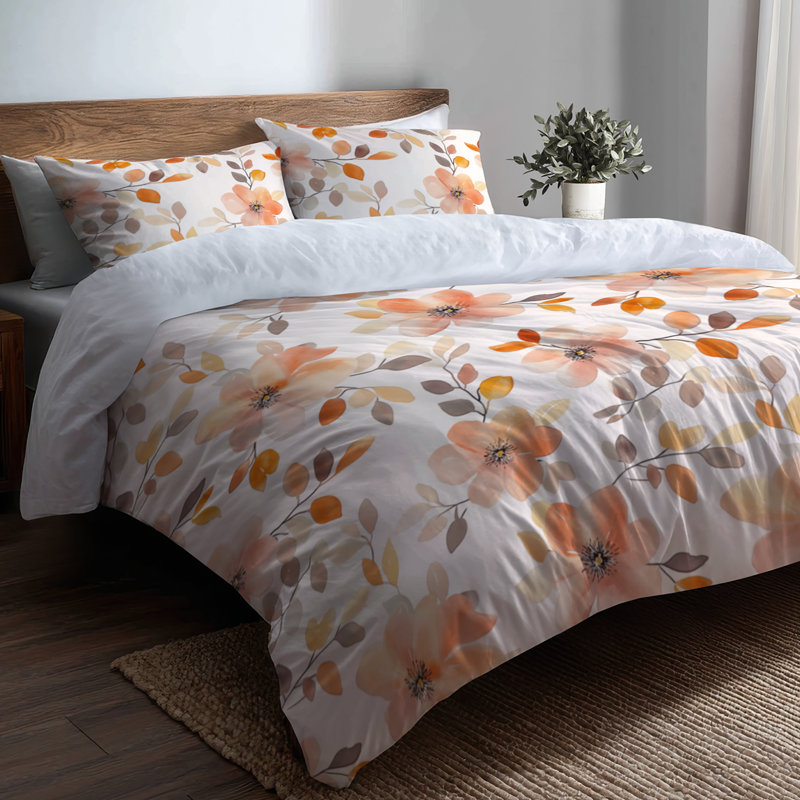 Ensemble de literie 3 pièces Boho - Ensemble de housse de couette et coussin décoratif à motif floral