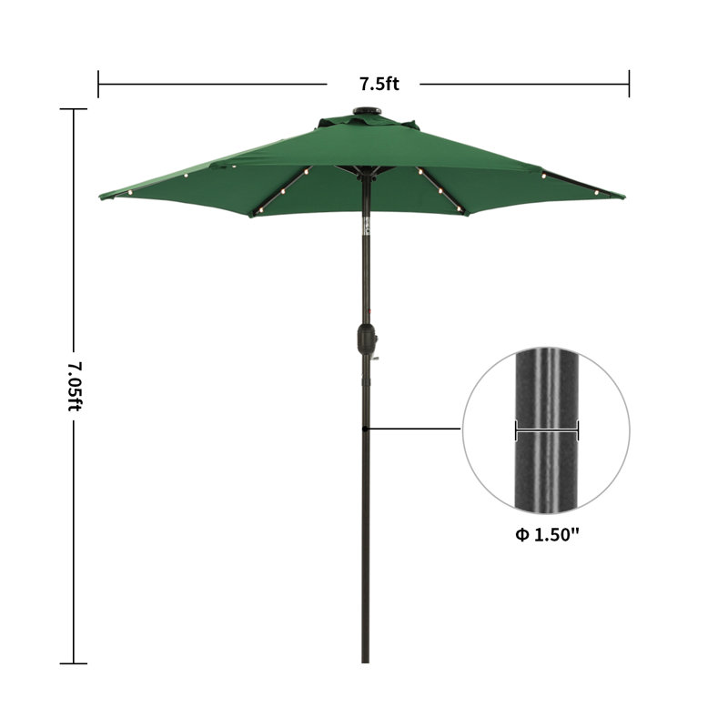 Parasol de marché lumineux 7,5 pi Atanase, H 84 po x l 86,6 po x P 86,6 po, Vert foncé