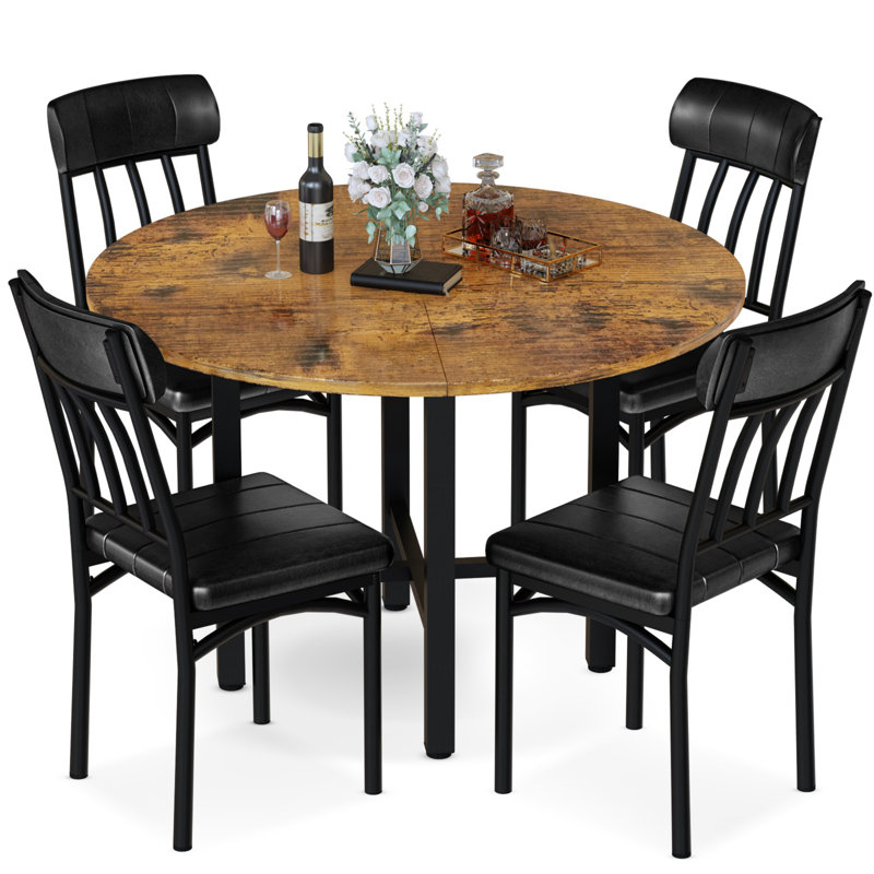 5-Piece Kitchen Table Chairs Set, Dining Table Set For 4, Rounded Dining Room Table Set With Four Chairs And Wooden Table Tops Dining Table Set With Backrest For Small Spaces, Dining Or Living Room