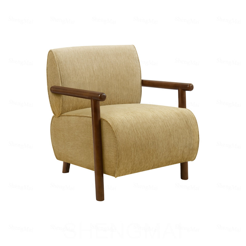 Fauteuil d'appoint, hauteur 79 cm, rembourré, salon, chambre, tissu, bois massif, Polyester-Yellow