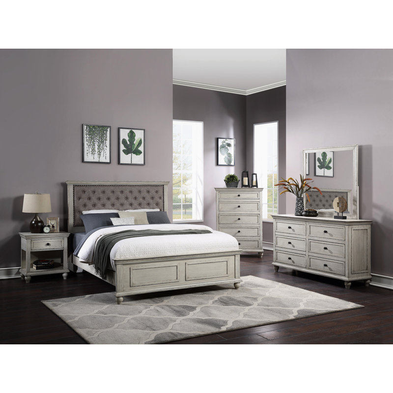 Durand Upholstered Standard Bed, King, Antique White
